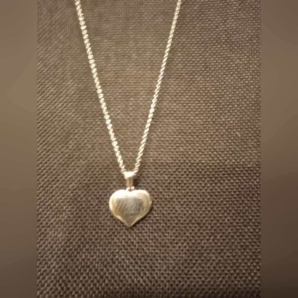 Silver Stainless Steel Mother Heart Necklace marked hmk